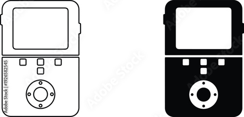 Two portable media players in black and white isolated on transparent background