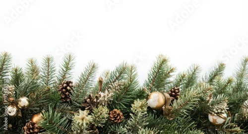 Pine tree holiday decoration on pristine white background perfect for text
