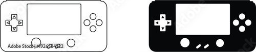 Video game console icons with white and black color schemes and buttons  electronic devices