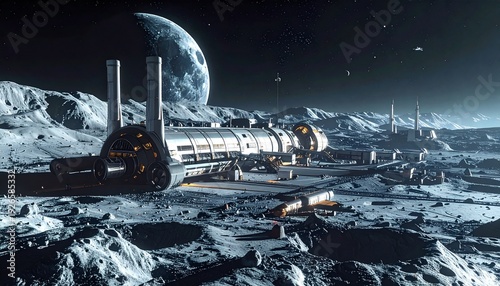 Futuristic Space Station on Lunar Surface.