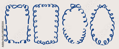 Whimsical invitation border featuring decorative ribbon elements and doodle bows, ideal for bachelorette parties, bridal showers, or Mediterranean-inspired celebration vector frames.