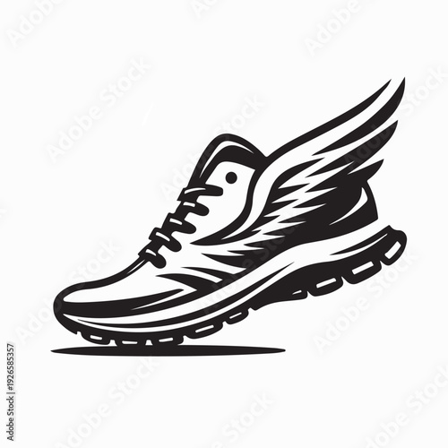 Athletic Winged Shoes Logo Vector Illustration On White Background