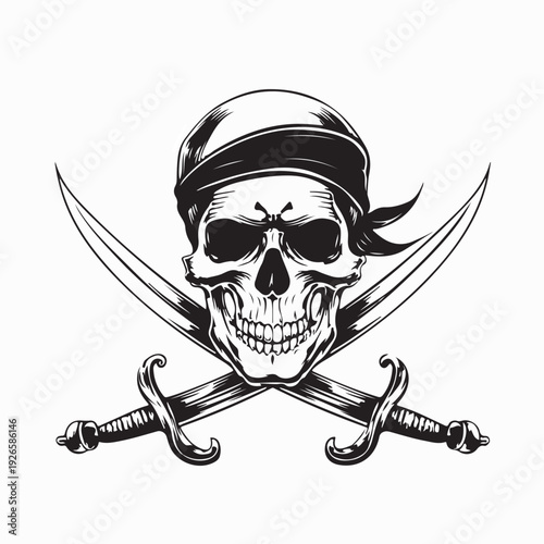 Pirate Skull with Crossbones and Swords Vector Logo Illustration