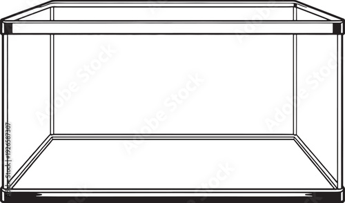 Rectangular Glass Aquarium Tank Black And White Line Art Illustration
