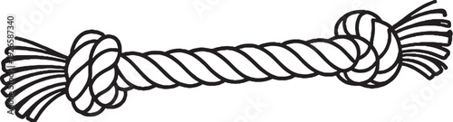 Rope Tug Toy With Knotted Ends Black and White Line Art Illustration