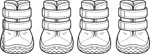 Pet Protective Booties Set Black and White Line Art Illustration