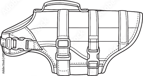 Pet Life Jacket Vest Black and White Line Art Illustration