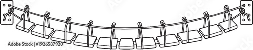 Modular Cat Climbing Bridge Black and White Line Art Illustration