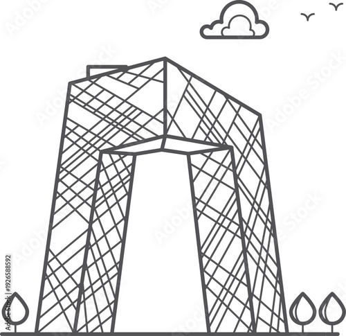 Beijing travel logo. Chinese landmark line icon