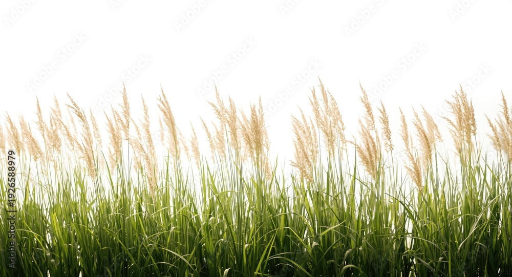 Fototapeta premium White background showcasing tall grass plants in a row highlighting natural landscape