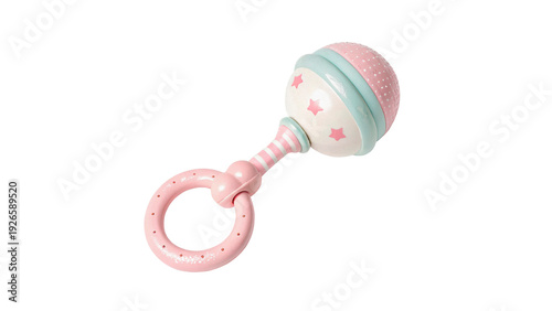 фотографія Colorful baby rattle with a round design and handle  isolated on transparent bac