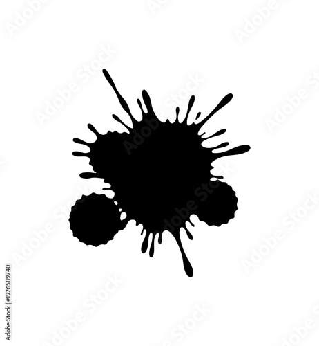 Black ink silhouette splatter on white background