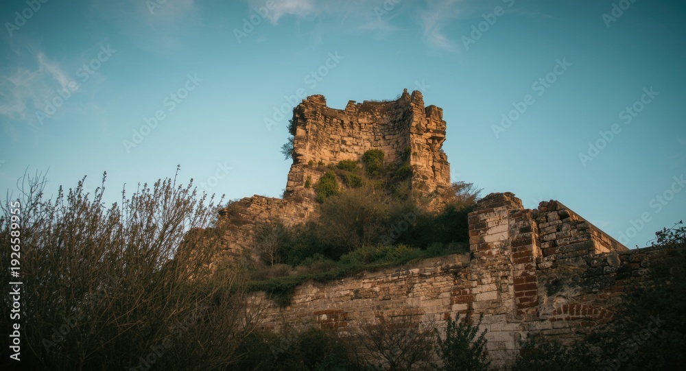 Obraz premium Dilapidated vintage tower ruins as historical heritage travel backdrop with copy space included