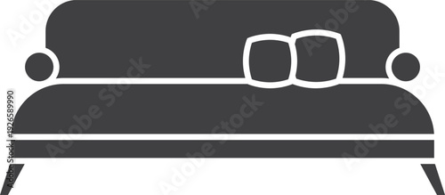 Sofa black icon. Lounge seat with soft cushions