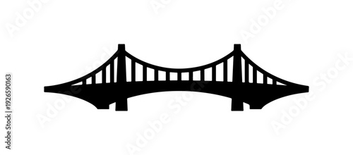 Silhouette of a suspension bridge with two towers and cables
