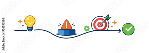 Cognitive friction awareness and noticing hidden costs in everyday workflows, a small obstacle icon subtly interrupting a smooth process line