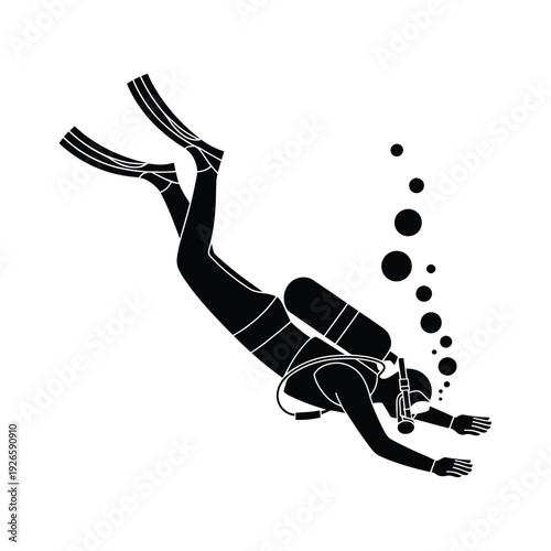 Dynamic Scuba Diver and Driving Vector Illustration.