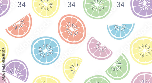 Colorful citrus slices on transparent background, seamless pattern for summer design and decoration