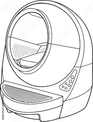 Automatic Self Cleaning Litter Box Black and White Line Art Illustration