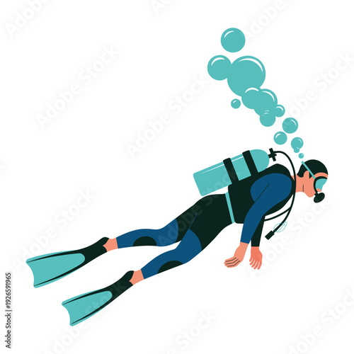 Dynamic Scuba Diver and Driving Vector Illustration.