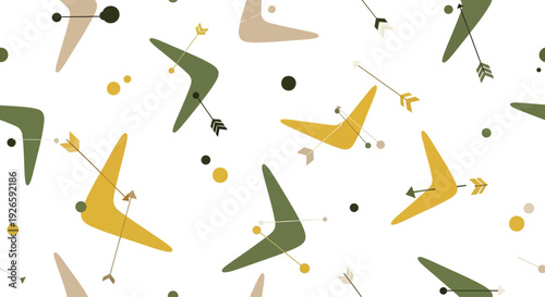 Seamless pattern with bohemian boomerang elements and arrows, retro colors, creative abstract background design