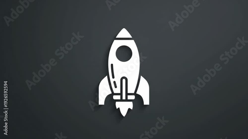 Animated rocket icon launch sequence for a business startup concept. A symbol of innovation, progress, and success with a modern minimalist design on a dark background