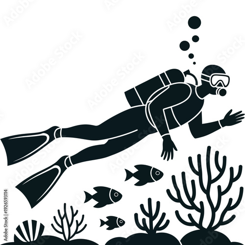 Dynamic Scuba Diver and Driving Vector Illustration.