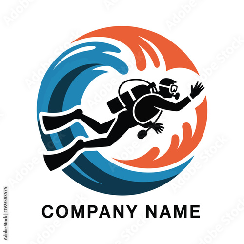 Dynamic Scuba Diver and Driving Vector Illustration.