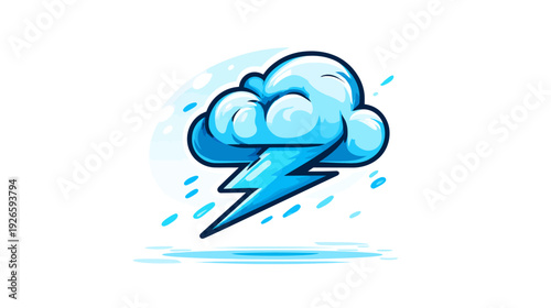 A cartoon illustration of a cloud with a jagged lightning bolt and falling raindrops