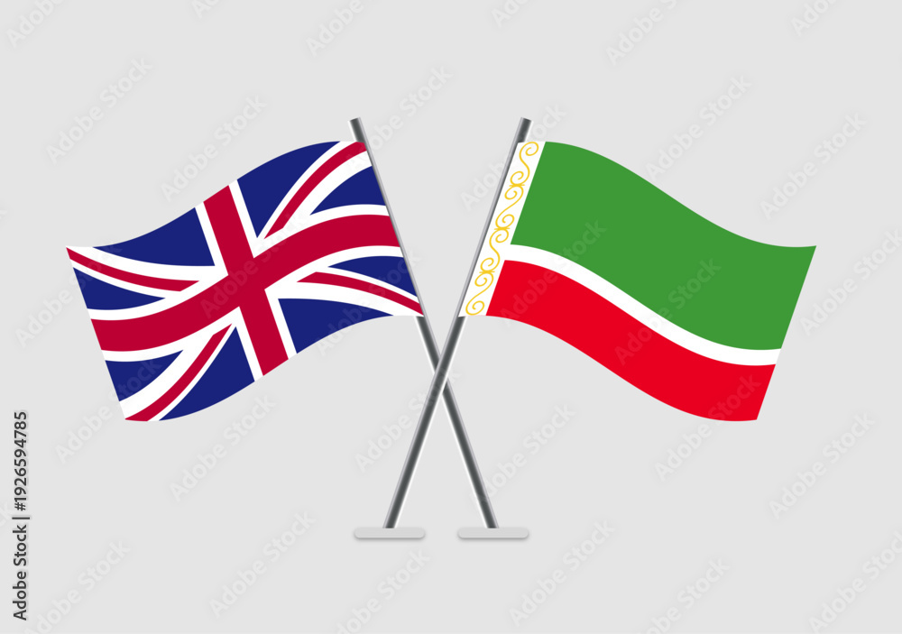 Fototapeta premium United Kingdom and Chechen Republic vector flags in neutral color scheme background