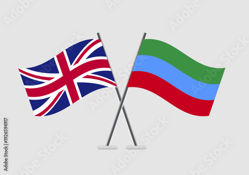 United Kingdom and Dagestan vector flags set on plain backdrop