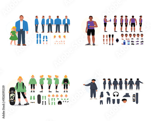 Diverse collection of characters and clothing options for design projects