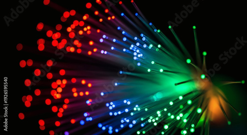 High-Speed Fiber Optic Cables: Vibrant Neon Data Transmission and Global Networking Technology Concept