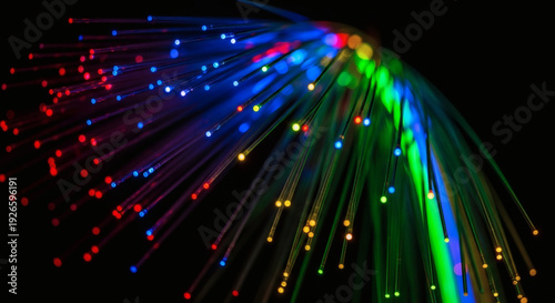 High-Speed Fiber Optic Cables: Vibrant Neon Data Transmission and Global Networking Technology Concept
