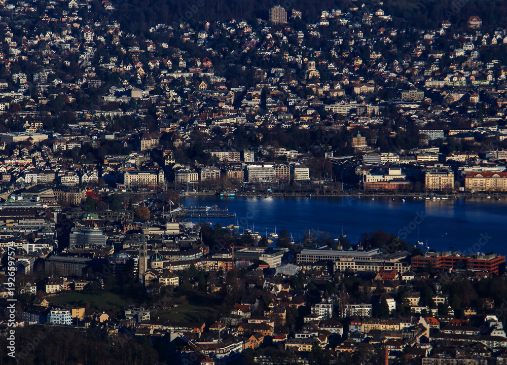 Obraz premium panoramic aerial view of zurich city skyline and lake zurich