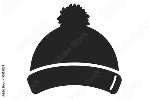 Bobble hat silhouette vector,  Winter hat icon, Bobble hat black symbol