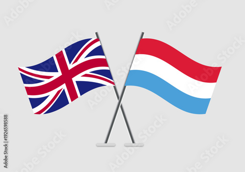 United Kingdom and Luxembourg vector flags crossing in graphic symbolism