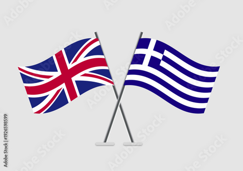 United Kingdom and Greece vector flags in 2D digital art formation