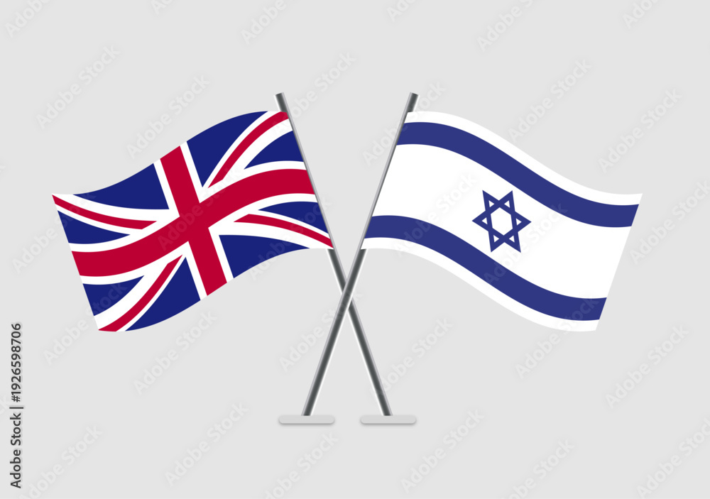 Fototapeta premium United Kingdom and Israel vector flags with design for political themes