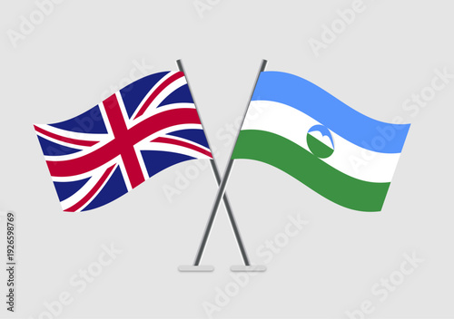 United Kingdom and Kabardino-Balkaria vector flags crossed for cultural themes