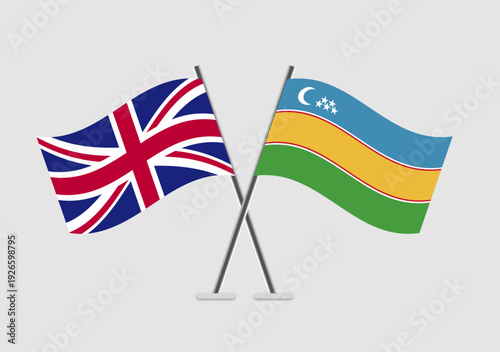 United Kingdom and Karakalpakstan vector flags design with flat color scheme
