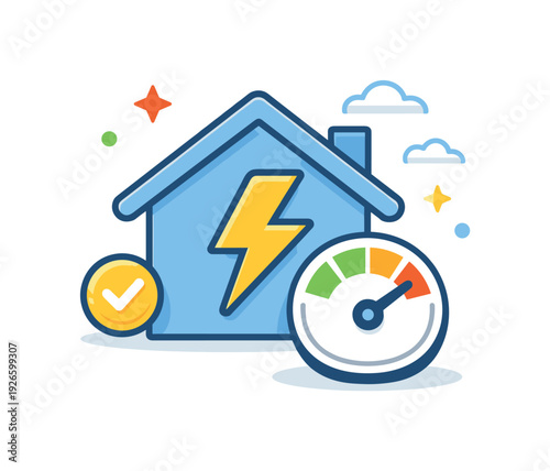 Smart home energy management and cost efficiency in everyday life highlighting conscious consumption, a house icon paired with a lightning bolt and a