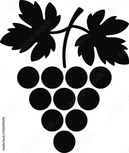 Stylized black grape bunch with two leaves grapes cluster