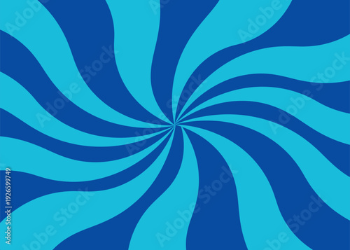 Blue radial spiral background with swirling rays emanating from the center. Created in a flat graphic style with a two-tone blue color palette.