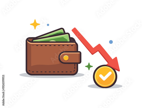 Personal debt management and responsible repayment strategy supporting financial recovery and stability, a simple wallet icon paired with a downward