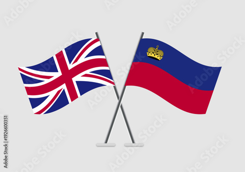 United Kingdom and Liechtenstein vector flags in patriotic flat graphic style