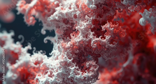 Detailed white fractal complexity creating vibrant red artistic designs