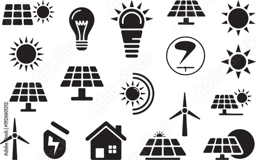 Black and white of renewable energy sources and weather