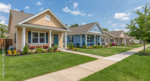 Small scale houses with charming yards and copyspace targeted at rental listings