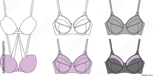 Bra Flat Technical Drawing Wireless Lingerie Vector Mockup Template